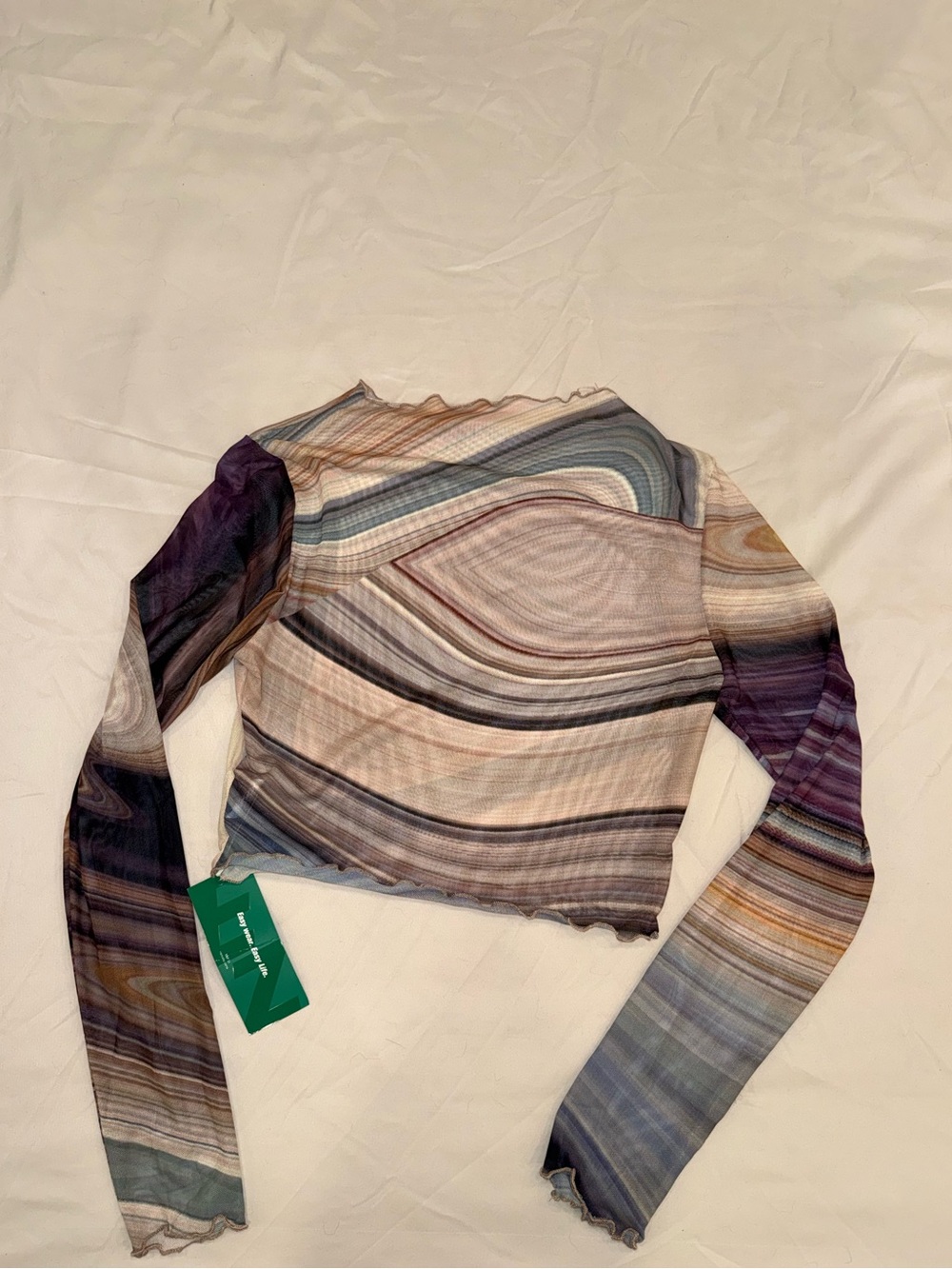 Women's Multicolor Sheer Striped Long Sleeve Top